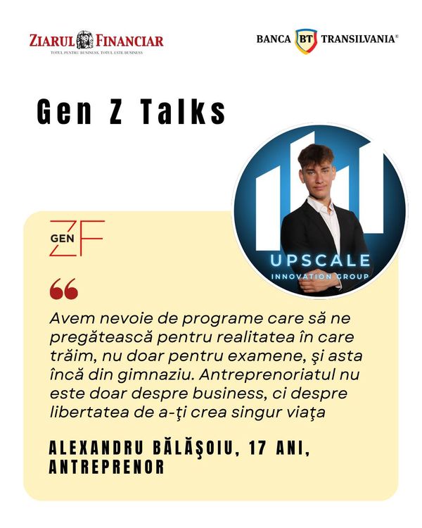 Cardul ZF Gen Z Talks, cu citatul lui Alexandru Bălășoiu